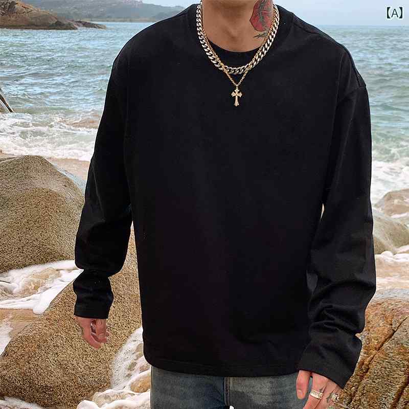 メンズ ファッション 春夏 秋冬 かっこいい オシャレ モテ 男性用 紳士服 服 韓国 シンプル 大人 コットン　ホワイト　長袖　T　シャツ　クリーン　フィット　レイヤー｜YKC8