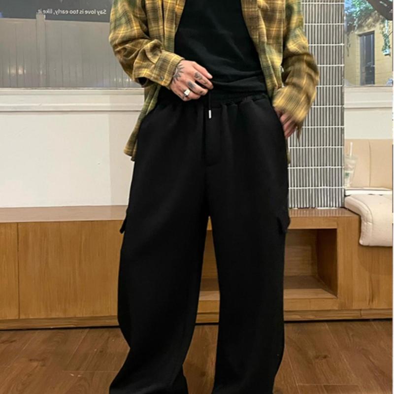 メンズ ファッション 春夏 秋冬 かっこいい オシャレ モテ 男性用 紳士服 服 韓国 シンプル 大人 メインブランチ ドローストリング ゴム ウエスト ストレート カジュアル パンツ フロアレングス ワイド レッグ パンツ