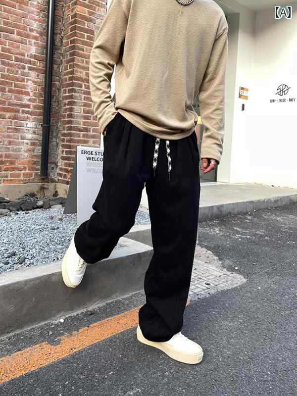 メンズ ファッション 春夏 秋冬 かっこいい オシャレ モテ 男性用 紳士服 服 韓国 シンプル 大人 ウエスト ゴム カジュアル パンツ ストレート ドレープ 厚手 ブラウン 色 ズボン|YKC8