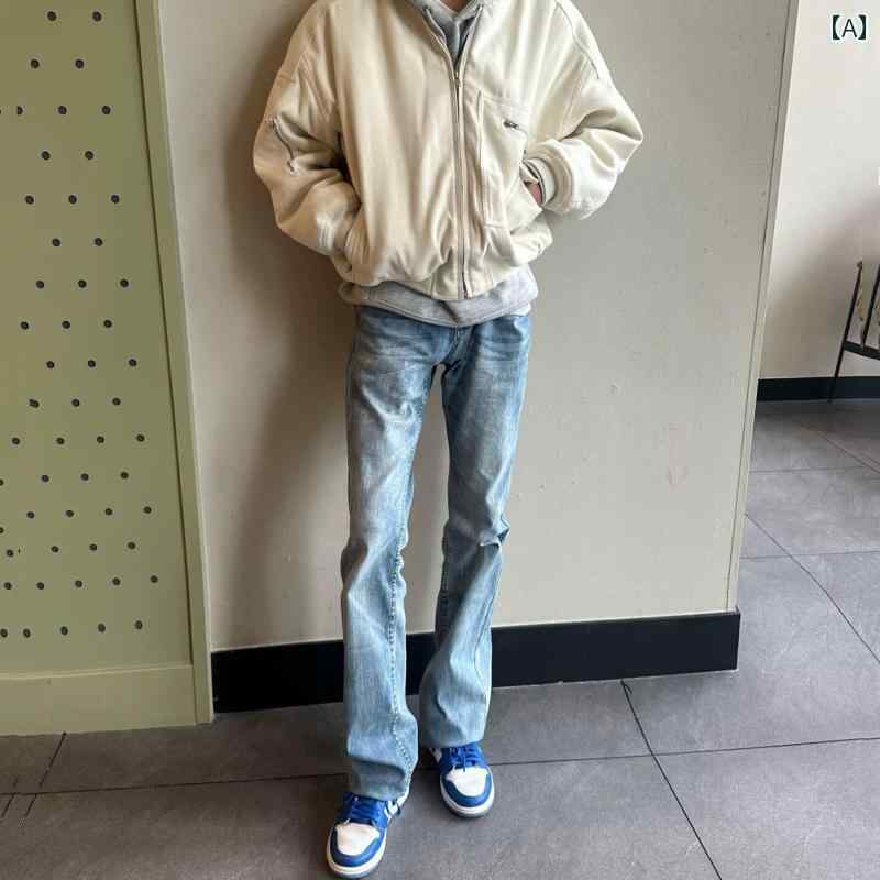メンズ ファッション 春夏 秋冬 かっこいい オシャレ モテ 男性用 紳士服 服 韓国 シンプル 大人 ドレープ　感　アメリカン　ベーシック　ライト　ブルー高伸縮性　フレアジーンズ　快適　クリーン　フィット　ロング　パンツ｜YKC8