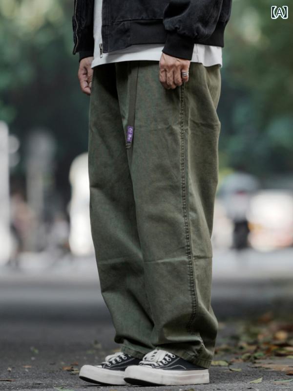 メンズ ファッション 春夏 秋冬 かっこいい オシャレ モテ 男性用 紳士服 服 韓国 シンプル 大人 厚手　風　パープル　レーベル　ズボン　ストレート　レッグ　テーパード　カーゴパンツ　レトロ　ワイド　レッグ　パンツ