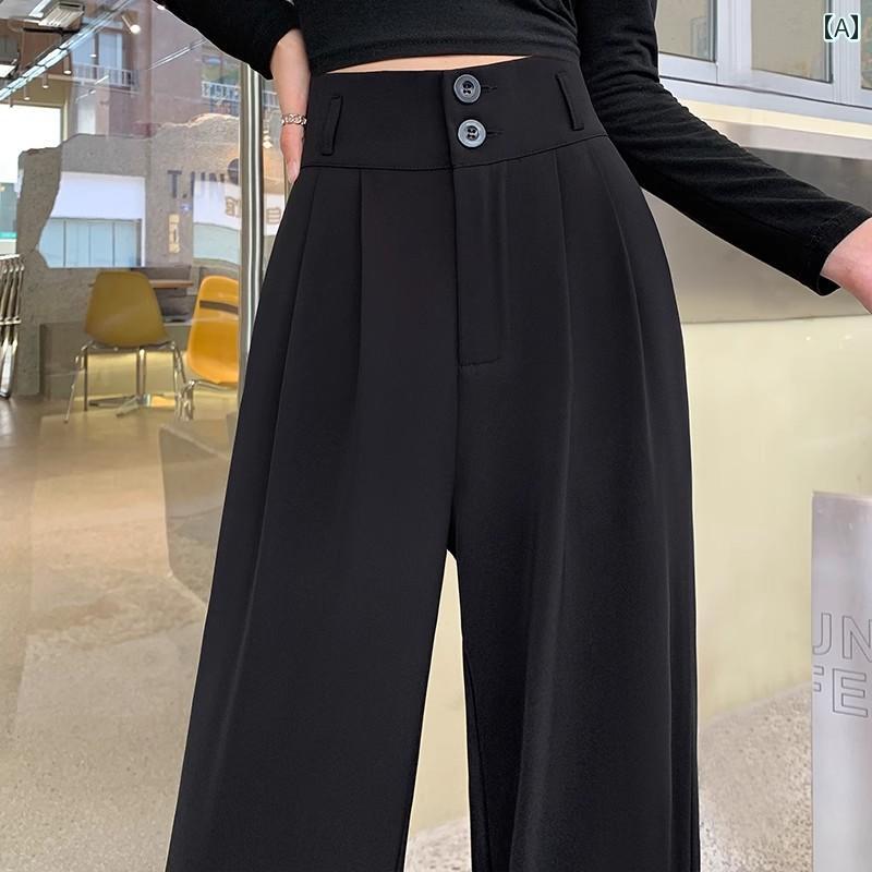 レディース ファッション おしゃれ 春　夏　 秋　冬 大人　上品　高級　マダム　ミス　ミセス　プレゼント　婦人　母　黒　スーツ　ワイド　レッグ　パンツ　薄手　ハイエンド　ドレープ　ハイウエスト　ナロー　ストレート　パンツ