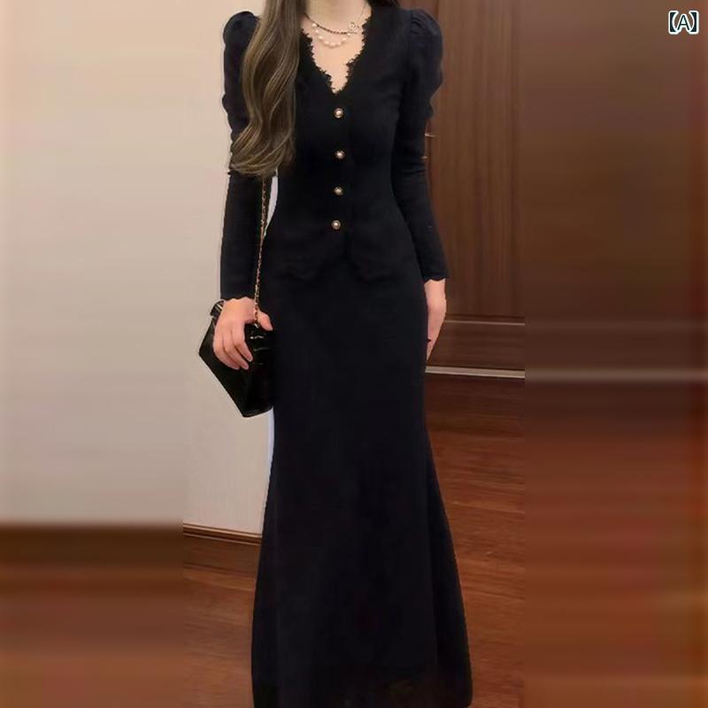 レディース ファッション おしゃれ 春 夏 秋 冬 大人 上品 高級 マダム ミス ミセス プレゼント 婦人 母 ブラック ニットセット スプリング エレガント セット 装|YKC8