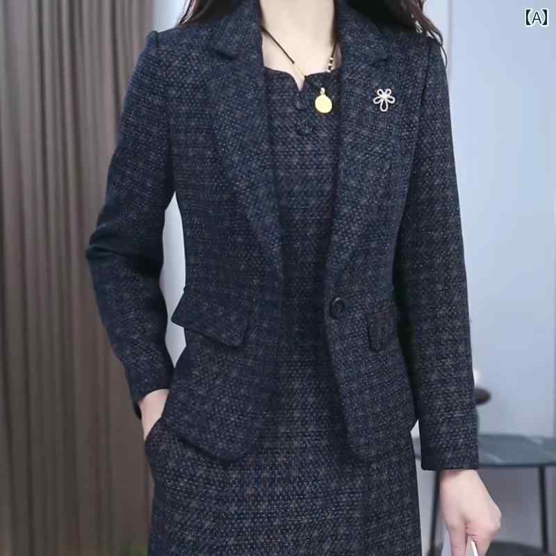 レディース ファッション 春夏 秋冬 かわいい オシャレ 先　染め　チェック柄　ツーピース　セット　　スタイル　スリム　大きめ　サイズ　ジャケット　ドレス　セット