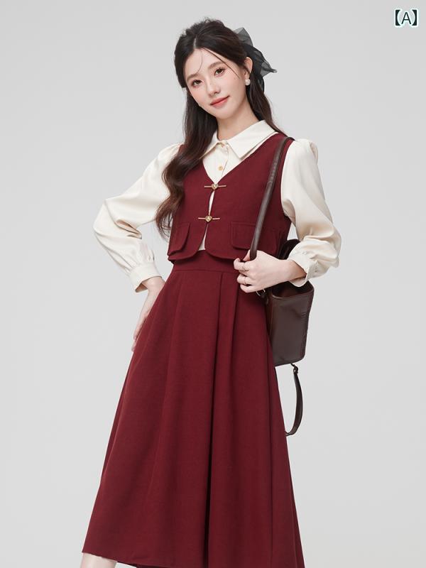 レディース ファッション 春夏 秋冬 かわいい オシャレ 小柄　女子　赤い　ドレス　面接フェイク　ツーピース　スーツ　シャツ　スカート