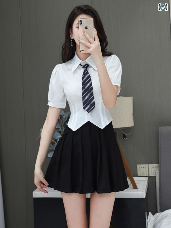 レディース ファッション 春夏 秋冬 かわいい オシャレ 足　マッサージ　店　足　湯　技術者　　齢　フロント　デスク　足　湯　シャツ　プリーツスカート　　スーツ
