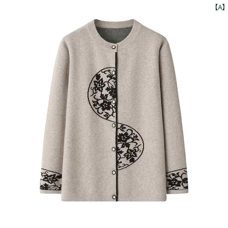 レディース ファッション 春夏 秋冬 かわいい オシャレ レディース　スタイル　ダブル　パッチ　厚手　大きめ　サイズ　セーター　ラウンドネック　コート　ウェア　カーディガン　セーター