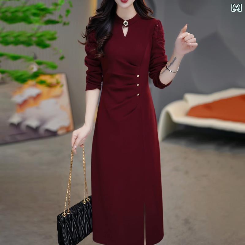 レディース ファッション 春夏 秋冬 かわいい オシャレ レディース ドレス スタイル 母 ウェディング バンケット ドレス コート厚手 ドレス|YKC8