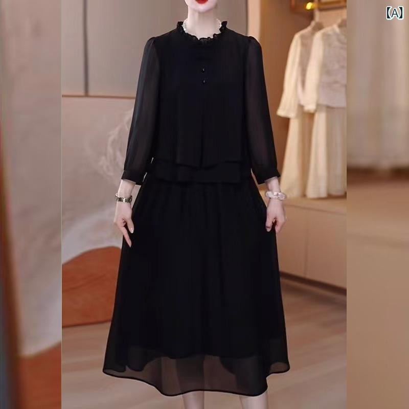 レディース ファッション 春夏 秋冬 かわいい オシャレ お母さん　大きめ　サイズ　シフォン　ドレス　大きめ　サイズ　ゆったり　お腹　カバー　ドレス 6,340円