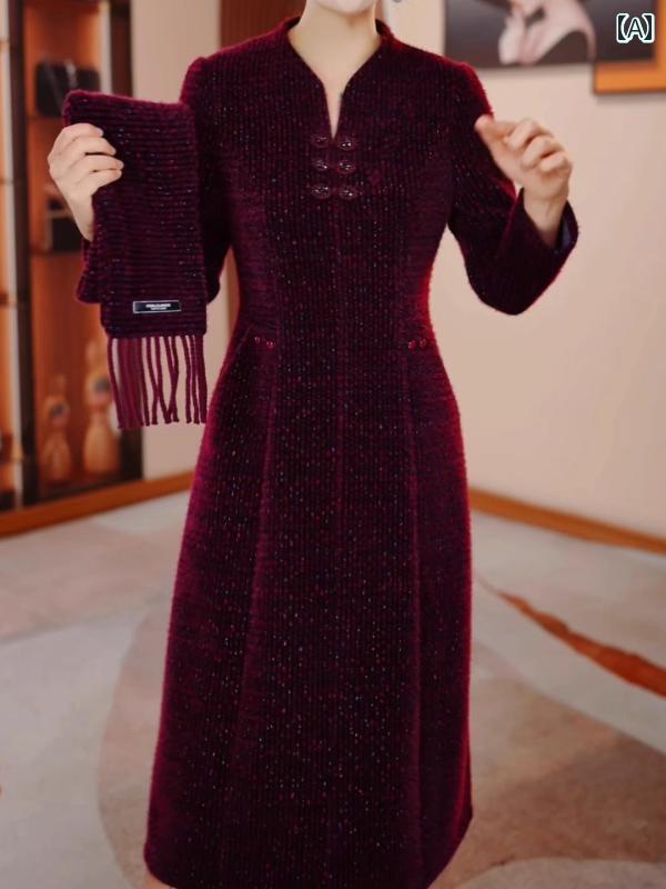 レディース ファッション 春夏 秋冬 かわいい オシャレ ベルベット　厚手　暖かい　ドレス　　スタイル　ウエスト　細い　途　広く｜YKC8