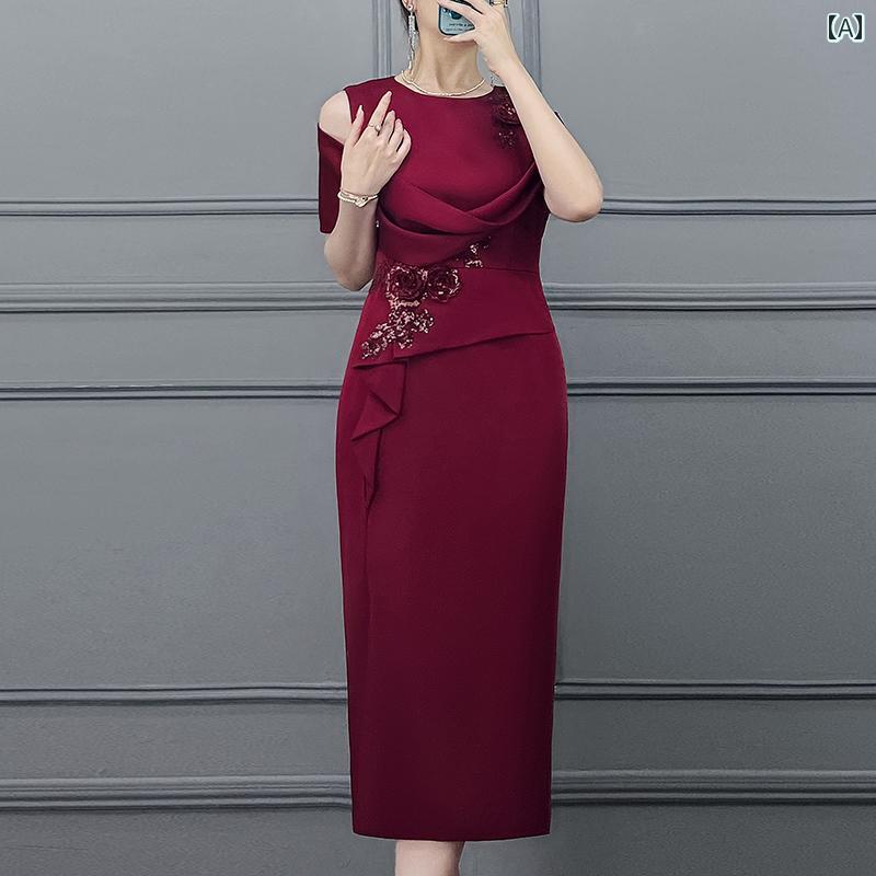 レディース ファッション 春夏 秋冬 かわいい オシャレ 娘 結婚式 義母 ウェディングドレス フォーマル 機会 オフショルダー ドレス