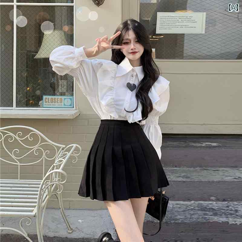 レディース ファッション 春夏 秋冬 かわいい オシャレ 白 シャツ フリル パフスリーブ 美しく シック 小さい シャツ カレッジ トップス|YKC8