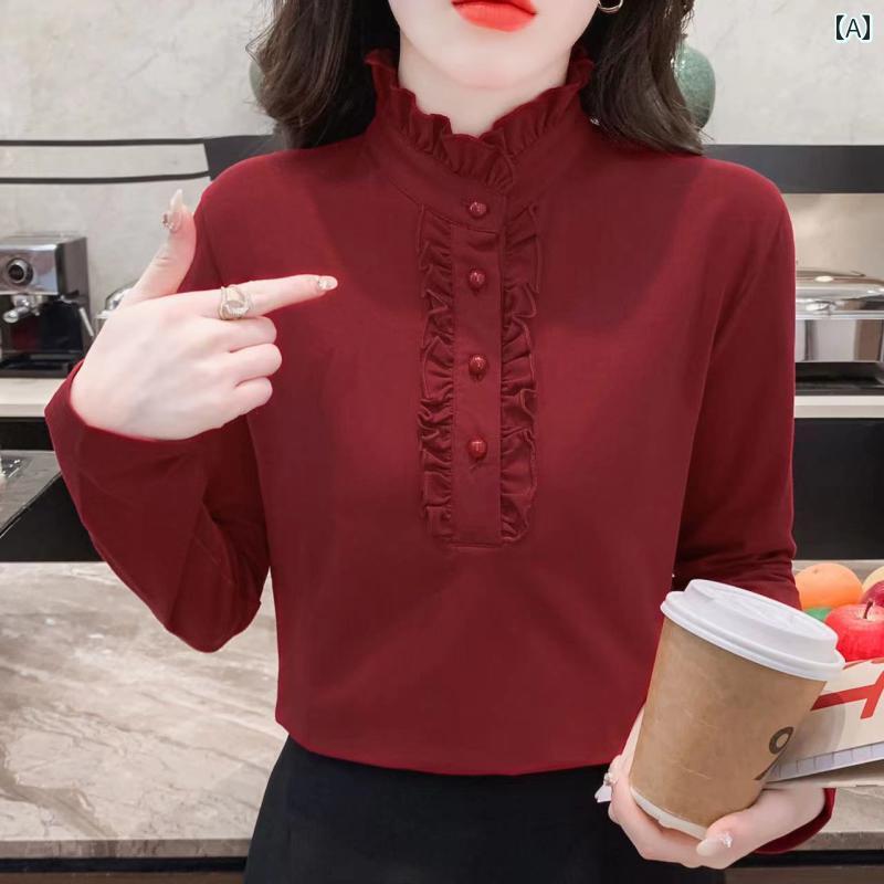 レディース ファッション 春夏 秋冬 かわいい オシャレ 大きめ サイズ ハーフ ハイネック 綿 長袖 ベース シャツ レディース 裏 起毛 厚手 ミドルエイジ ミッド ネック T シャツ トップス|YKC8