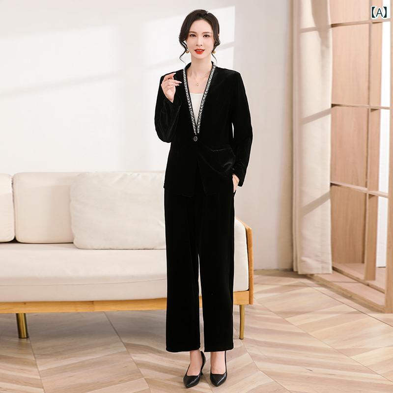 レディース ファッション 春夏 秋冬 かわいい オシャレ 韓国 お母さんスタイリッシュ エレガント ツーピース スーツ ショート ブレザー ゴールド ベルベット