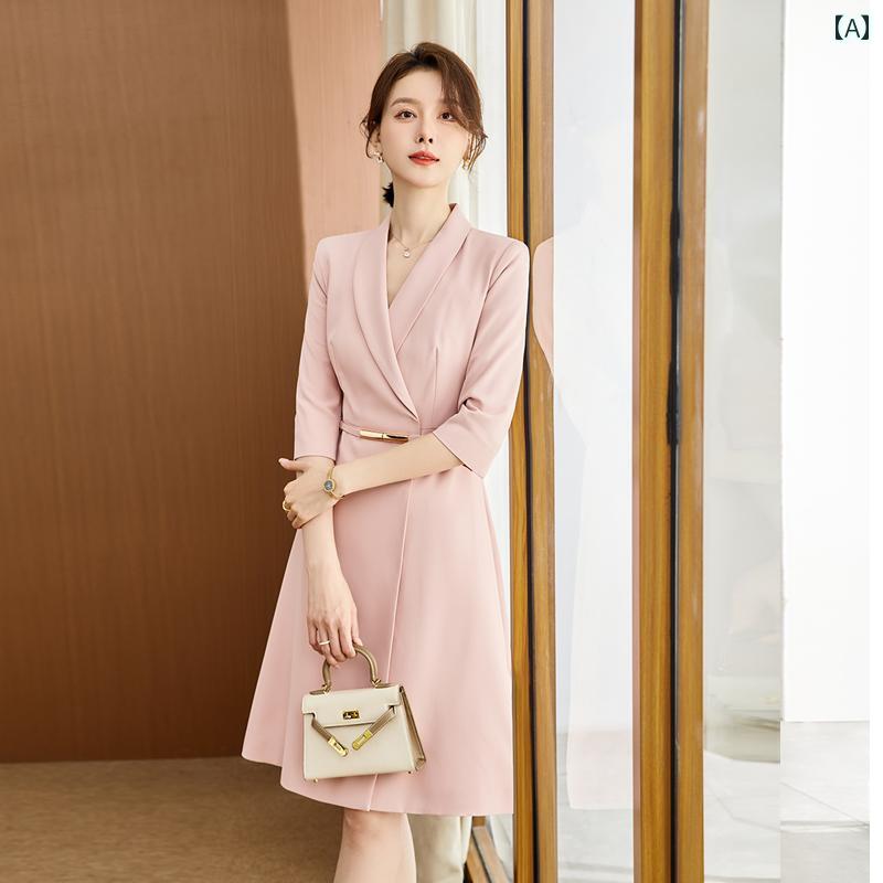 レディース ファッション 春夏 秋冬 かわいい オシャレ スーツ　ドレス　レディース　ピンク　プロ　スカート　フォーマル　ビューティーサロン　フロント　デスク　スリムフィット｜YKC8