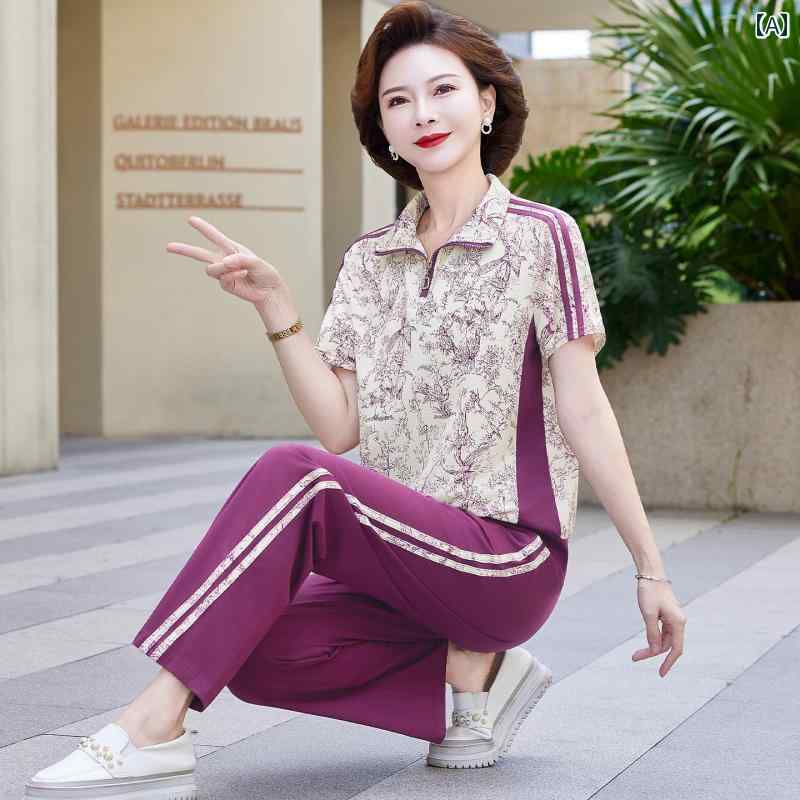 レディース ファッション 春夏 秋冬 かわいい オシャレ 韓国 ママ　　襟半袖　セット　ゆったり　フィット　着痩せ　速乾　T　シャツ　ツーピース　セット