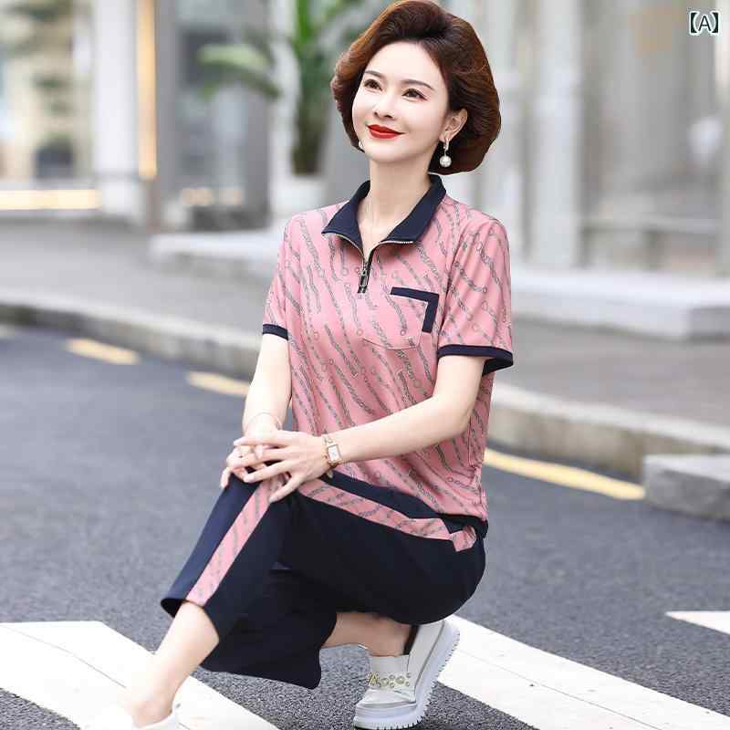 レディース ファッション 春夏 秋冬 かわいい オシャレ 韓国 ママ　スタイリッシュ　花柄　半袖　T　シャツ　カジュアル　スポーツウェア　セットツーピース　セット