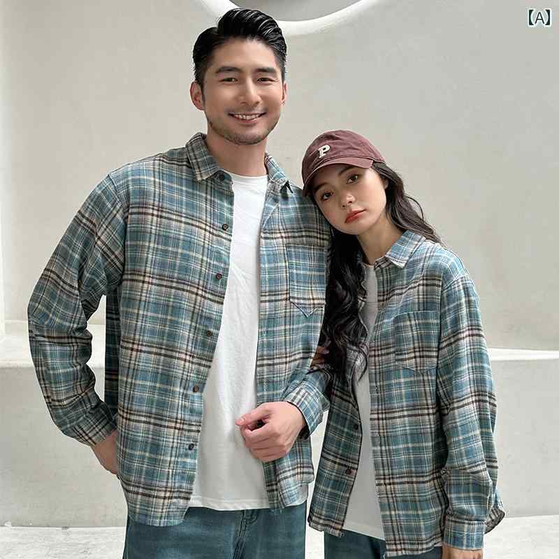 メンズ ファッション 春夏 秋冬 かっこいい オシャレ モテ 男性用 紳士服 服 韓国 シンプル 大人 カップル　服装　チェック柄　長袖　シャツ　男性女性シャツ　ジャケット