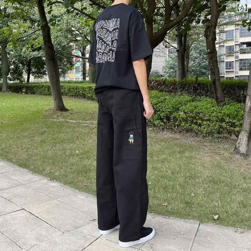 メンズ ファッション 春夏 秋冬 かっこいい オシャレ モテ 男性用 紳士服 服 韓国 シンプル 大人 ツートンカラー　スケート　ボード　パンツ　ストレート　レッグ　フィット　ロギング　パンツ　　アメリカン　ストリート　BMX　ブレイク　ダンス