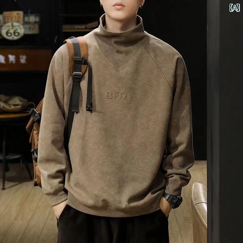 メンズ 流行り物 春夏 秋冬 かっこいい オシャレ モテ 成人男性用 成人男性服  服 韓国 分かりやすい 成年者 成人男性朦々たる アメリカン タートルネック トレーナー フリース 裏地  朦々たる ゆったり 填まる ティーシャツ トップス 軍事基地 度合い