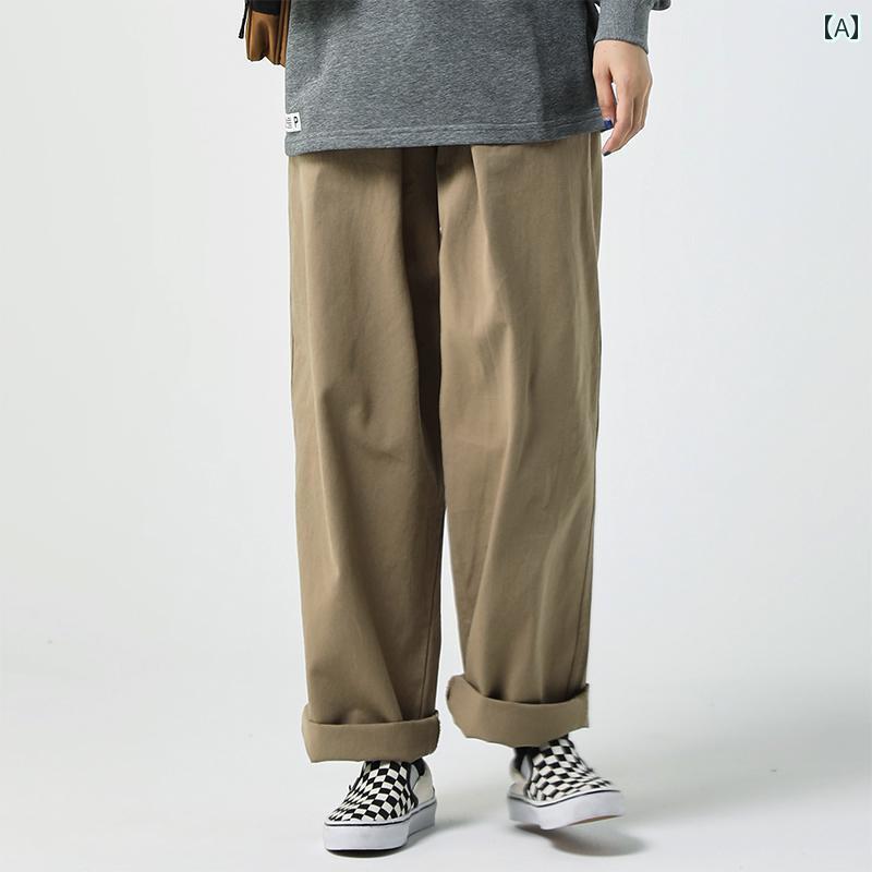 メンズ ファッション 春夏 秋冬 かっこいい オシャレ モテ 男性用 紳士服 服 韓国 シンプル 大人 カーキ色 オーバー オール ストレート レッグ 快適 ゆったり ワイド レッグ シンプル ストリート ユニセックス パンツ|YKC8