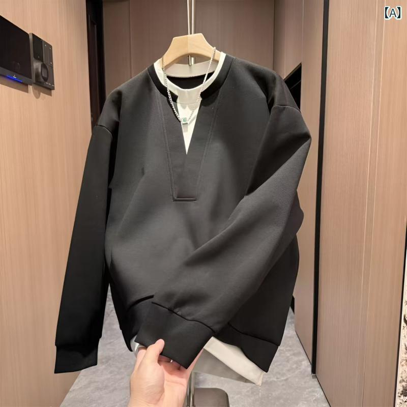 メンズ ファッション 春夏 秋冬 かっこいい オシャレ モテ 男性用 紳士服 服 韓国 シンプル 大人 フェイク ツーピース Vネック スウェットシャツ メンズ ハイエンド フィット 快適 カジュアル 長袖 ベース レイヤー トップ 5,964円