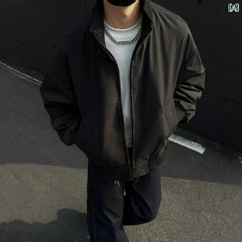 メンズ ファッション 春夏 秋冬 かっこいい オシャレ モテ 男性用 紳士服 服 韓国 シンプル 大人 アメリカ シルエット スタンドカラー ジャケット メンズ ショート カジュアル トップス ジャケット