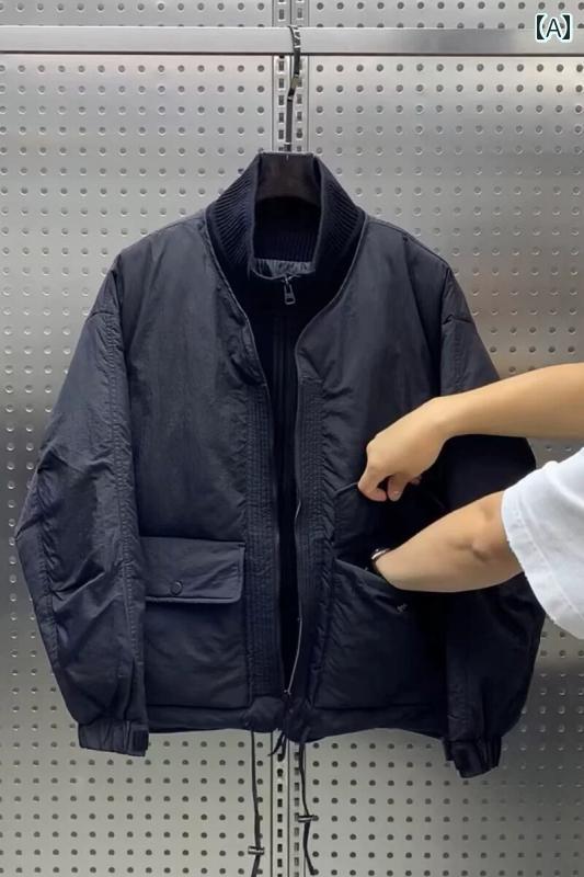メンズ ファッション 春夏 秋冬 かっこいい オシャレ モテ 男性用 紳士服 服 韓国 シンプル 大人 スタンドカラー ワークウェア フェイク ツーピース ダウン ジャケット メンズ フィット 快適 カジュアル アウター