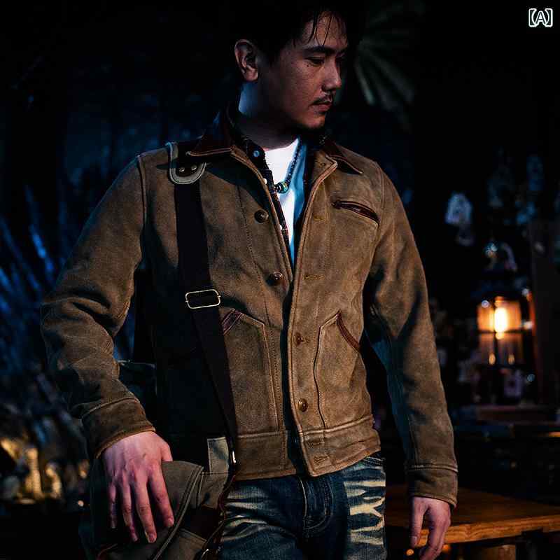 メンズ ファッション 春夏 秋冬 かっこいい オシャレ モテ 男性用 紳士服 服 韓国 シンプル 大人 メンズ レザージャケット アメリカン カジュアル ウォッシュ 加工 レトロ スエード 革 ジャケット
