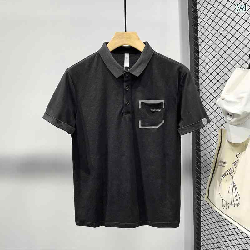 メンズ ファッション 春夏 秋冬 かっこいい オシャレ モテ 男性用 紳士服 服 韓国 シンプル 大人 高級 アップリケ ポケット 半袖 ポロシャツ メンズ スリムフィット 軽量 ビジネス T シャツ｜YKC8
