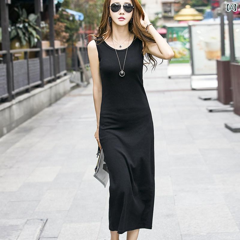 レディース ファッション 春夏 秋冬 かわいい オシャレ 韓国 ワンピース ドレス ミドル丈 ニット ノースリーブインナー ベスト ロング スカート｜YKC8