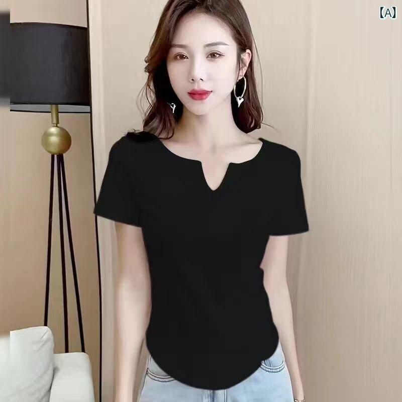 レディース ファッション 春夏 秋冬 かわいい オシャレ 韓国 U字型 裾 美しい 肩 スリムフィット ベース レイヤー T シャツも ホワイト トップス