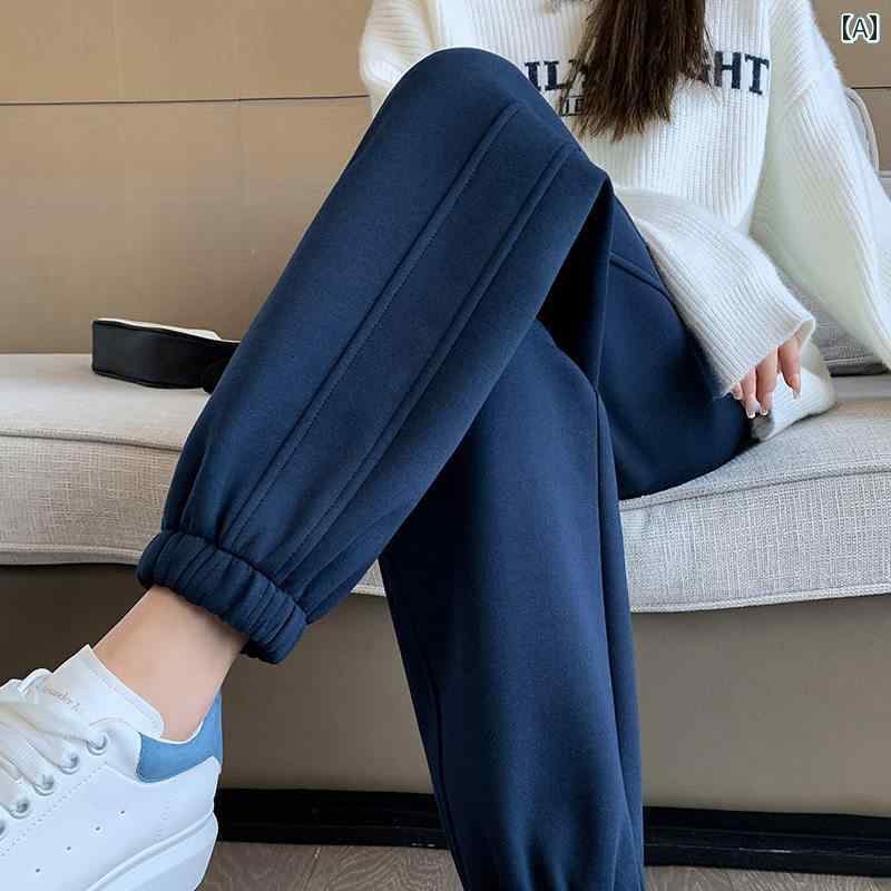 レディース ファッション 春夏 秋冬 かわいい オシャレ 韓国 レッド スウェットパンツ フリース 裏地 ゆったり フィット 大きめ サイズ 暖かい スリム カジュアル スウェットパンツ|YKC8
