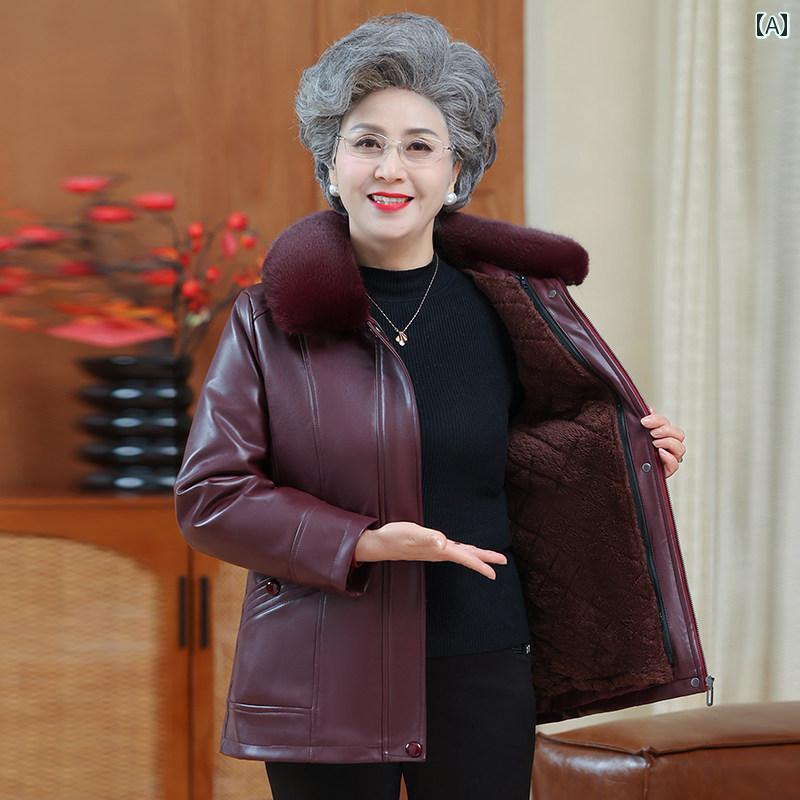レディース ファッション 春夏 秋冬 かわいい オシャレ 韓国 レディースレザー ジャケット シニア コート ウェア 裏起毛 厚手 革中綿 ジャケット おばあちゃんトップス 9,814円