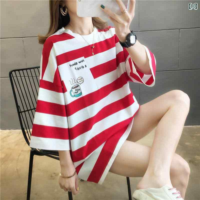 レディース ファッション 春夏 秋冬 かわいい オシャレ 韓国 大きめ サイズゆったり 半袖 ミドル丈 T シャツ 大きめ サイズ