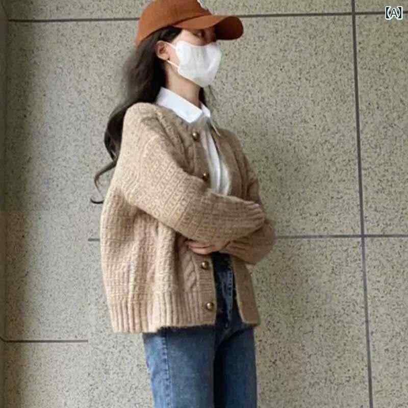 レディース ファッション 春夏 秋冬 かわいい オシャレ 韓国 優しく　柔らかい　セーター　ニットカーディガン　ショート　ラウンドネックトップス｜YKC8