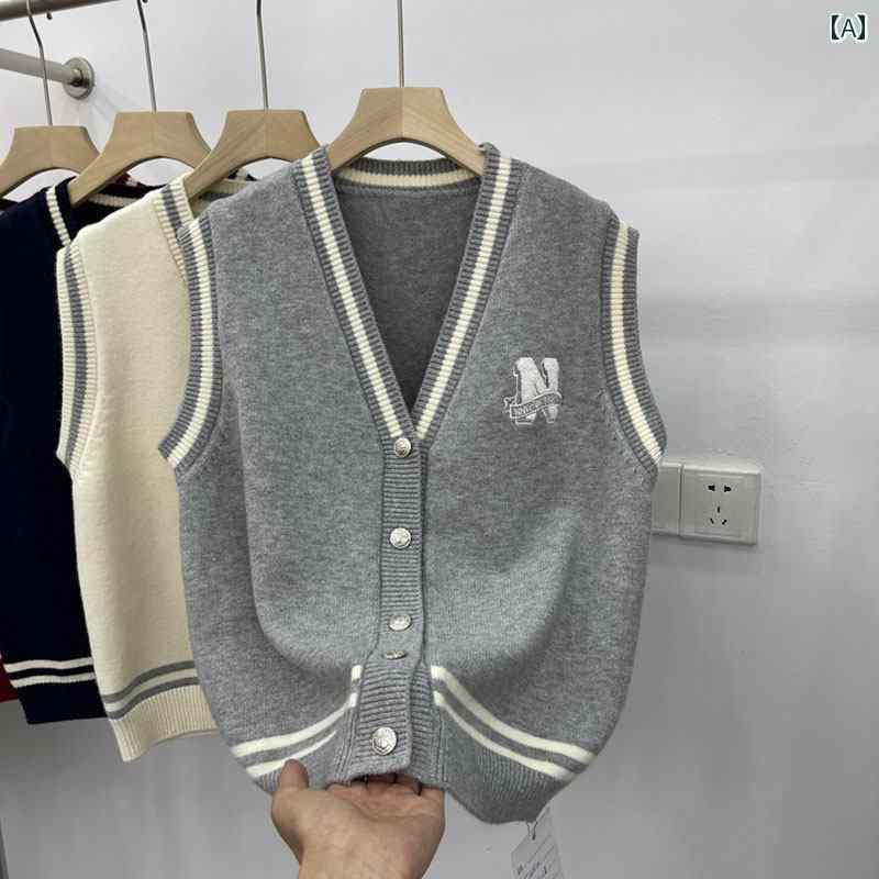 レディース ファッション 春夏 秋冬 かわいい オシャレ 韓国 Vネック プレッピー ケーブル 編み アメリカン ニット ベスト