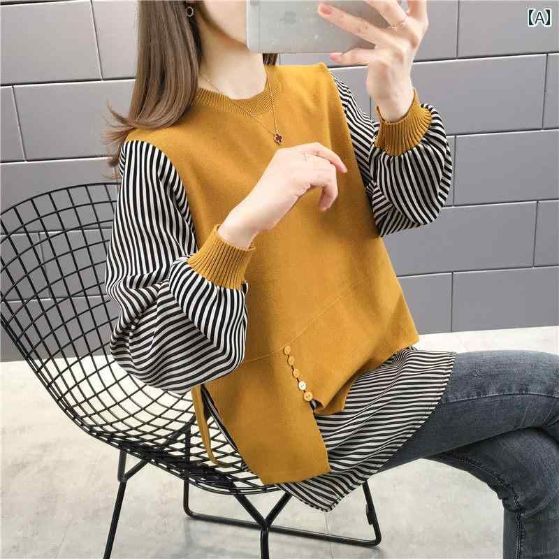 レディース ファッション 春夏 秋冬 かわいい オシャレ 韓国 ニット　セーター　フェイク　ツーピース　フィット　大きめ　サイズ　スタイリッシュ　ベース　レイヤー　薄手　トップス