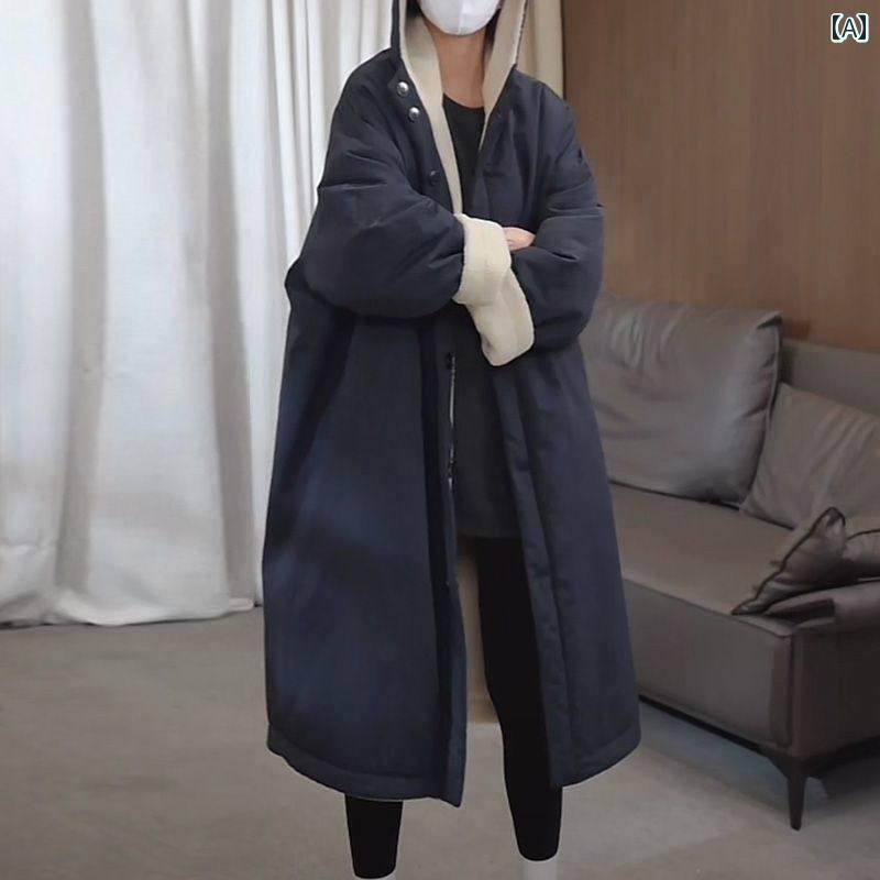 レディース 流行り物 春夏 秋冬 可愛らしい オシャレ 韓国 フリース 裏地 朦々たる 心地好い ロング 丈 綿織物  ボンネット 厚地の外套 成人女性 大きめ 大きさ 広々とした レッグ 生あたたかい