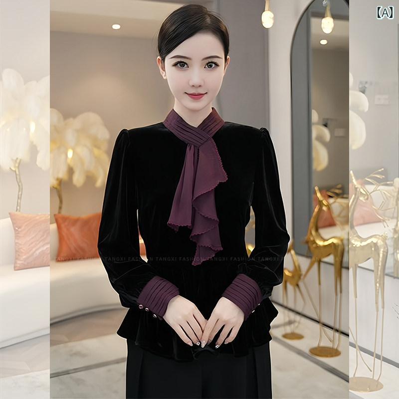 レディース ファッション 春夏 秋冬 かわいい オシャレ 韓国 シック　エレガント　ブラックベルベット　トップス　高級