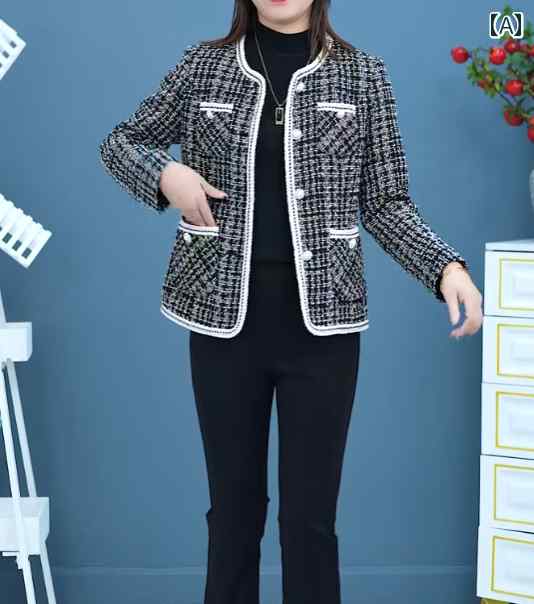 レディース ファッション 春夏 秋冬 かわいい オシャレ 韓国 ママ　服　スリムフィット　長袖　ブレザー　ツイード　チェック柄　トップス
