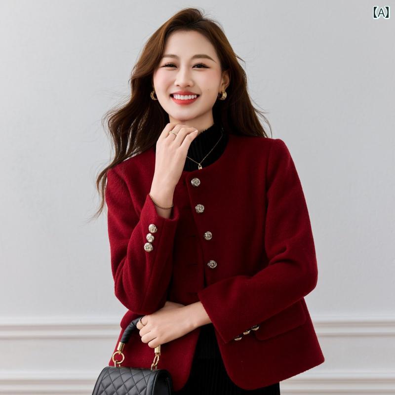 レディース ファッション 春夏 秋冬 かわいい オシャレ 韓国 ウール　風　コート　小柄　ママ　上品　ラウンドネック　スーツ　ジャケット｜YKC8