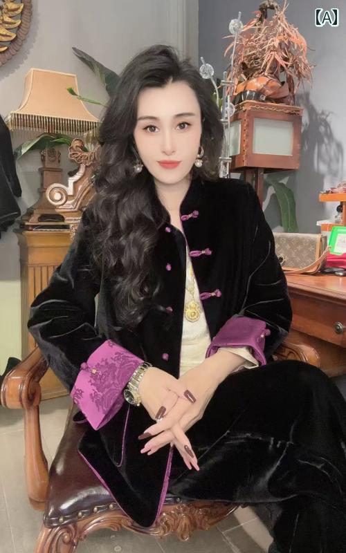 レディース ファッション 春夏 秋冬 かわいい オシャレ 韓国 　伝統的　カエル　ボタン　　両面　綿詰め　コート　ベルベット　ジャカード　レトロ　ジャケット