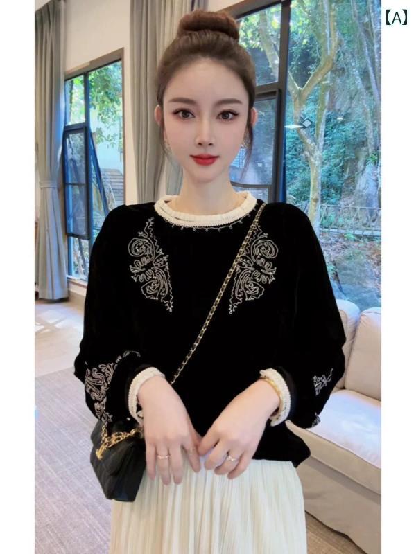 レディース ファッション 春夏 秋冬 かわいい オシャレ 韓国 女性　重厚　　施　ゴールド　ベルベット　シャツ　フィット　感　長袖　スリム｜YKC8