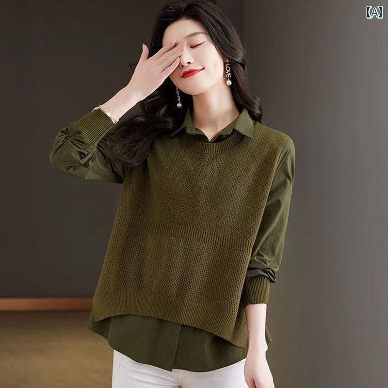 レディース ファッション 春夏 秋冬 かわいい オシャレ 韓国 女性　フェイク　ツーピース　ポロ　ニット　セーター　シャツ　カラー　プルオーバー　大きめ　サイズトップス｜YKC8 28,543円