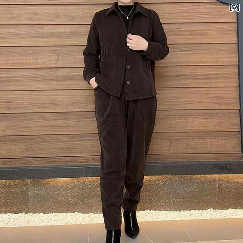レディース ファッション 春夏 秋冬 かわいい オシャレ 韓国 コットンフリース　スタイリッシュ　スリミング　カジュアル　トップス　パンツ　ツーピース　セット　　結び　ボタン　無地