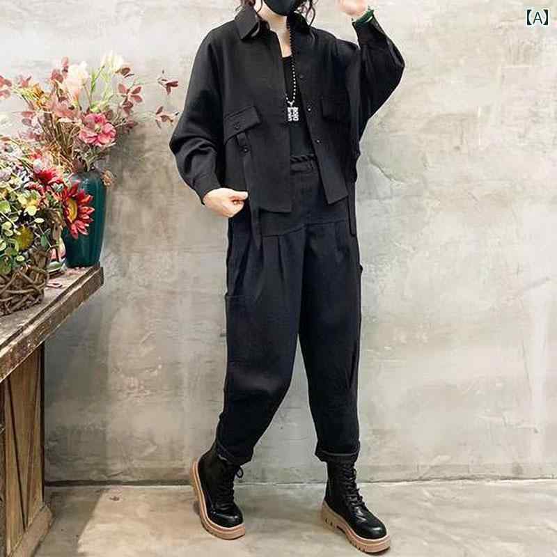 レディース ファッション 春夏 秋冬 かわいい オシャレ 韓国 レトロ ワークウェア カジュアル セット 女性 快適 スリミング トップス パンツ ツーピース|YKC8