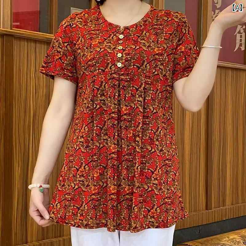 レディース ファッション 春夏 秋冬 かわいい オシャレ 韓国 ラウンドネック　花柄　フィット　スタイリッシュ　半袖　T　シャツ　トップス　ママ　お腹　カバー