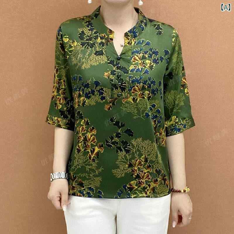 レディース ファッション 春夏 秋冬 かわいい オシャレ 韓国 Vネック　ミドル　スリーブ　スタイリッシュ　若々しい　プリント　柄　カバーが　叶う　ママ　コーデ｜YKC8
