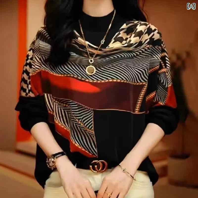 レディース ファッション 春夏 秋冬 かわいい オシャレ 韓国 シック 若々しく 暖かい ラウンドネック スリミング ベース レイヤー トップ カジュアル プリント|YKC8